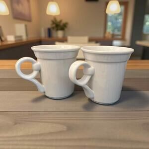 Vintage Nancy Calhoun Coronado White Stoneware Mugs Set of 2 Loop Handle ~ EUC!!